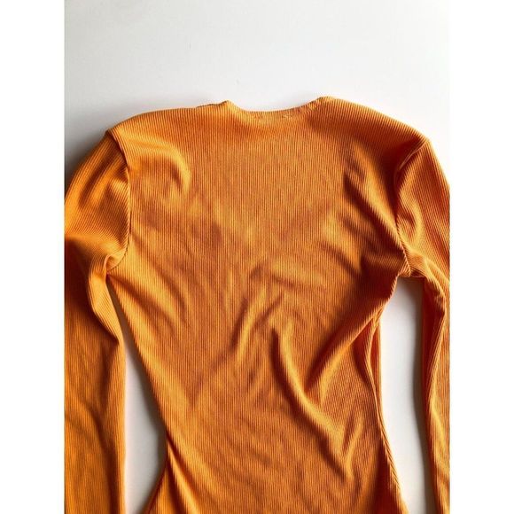 AVEC LES FILLES Orange Ribbed Knit Sweetheart Neckline Cheeky Bodysuit, Size S - Picture 7 of 13